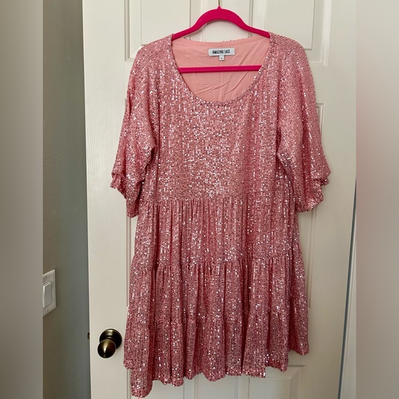 Amazing Lace Dresses & Skirts - NWOT MY QUEEN PINK SEQUIN
BABY DOLL DRESS Large